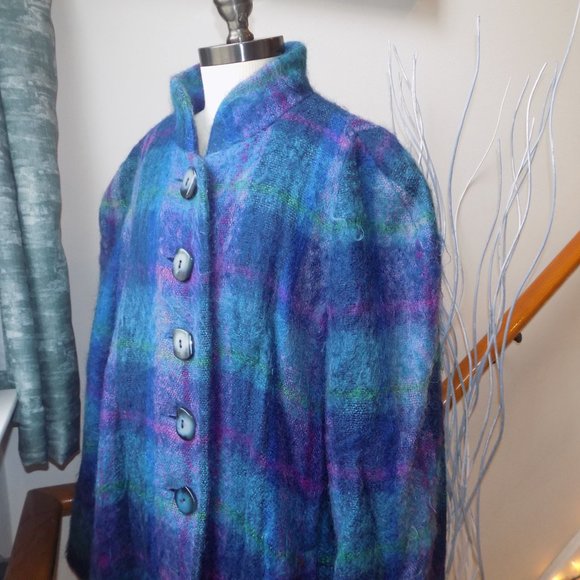 ALORNA Petite Vintage Fuzzy Jacket Coat Purple & Blue Women's Plus Size 16P/1X - Picture 3 of 6